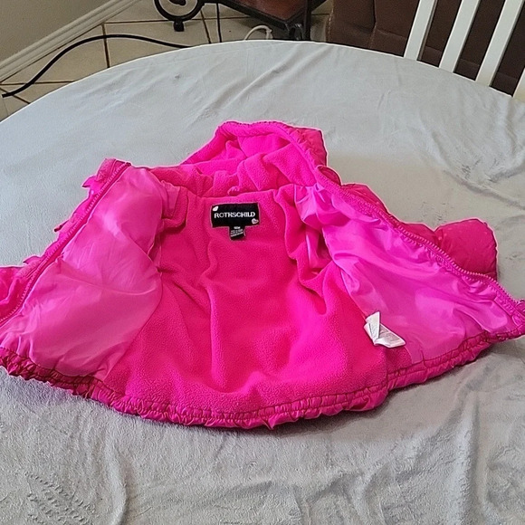 Girls Bright Pink Polka Dot Zip-Up with Velcro Overlay Warm Coat Size 18 Months - Picture 9 of 11